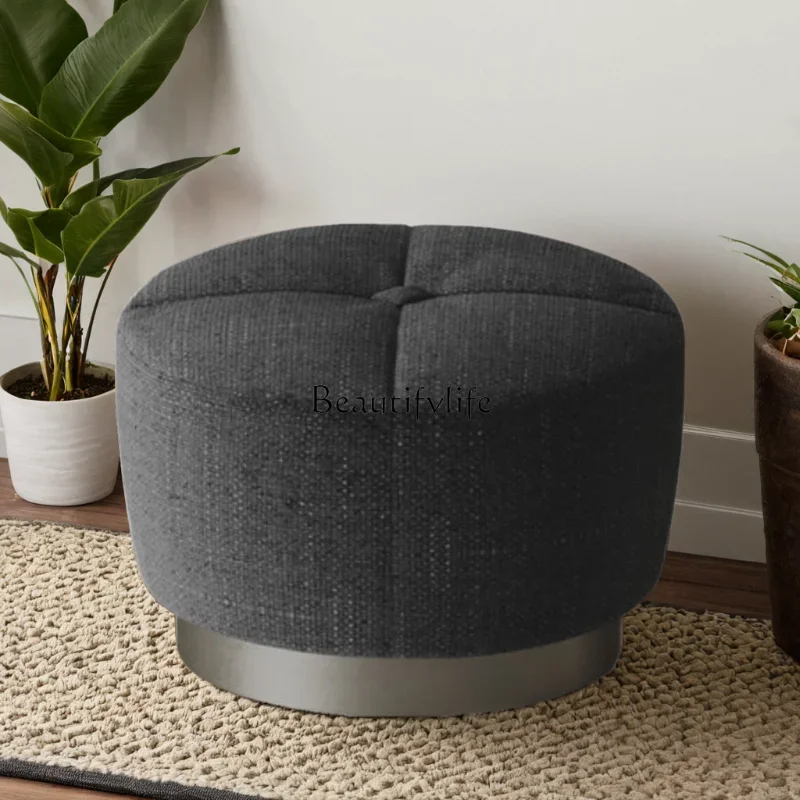 pg45Modern light luxury living room sofa edge round pedal stool velvet fabric soft bag shoe changing stool