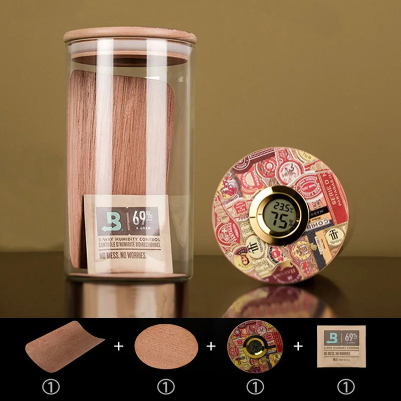 Cigar Humidor Travel Humidor Box Glass Cigars Boxes With Hygrometer Gauge Cigar Case Cedar Wood Lining Portable Cigars Case Jar