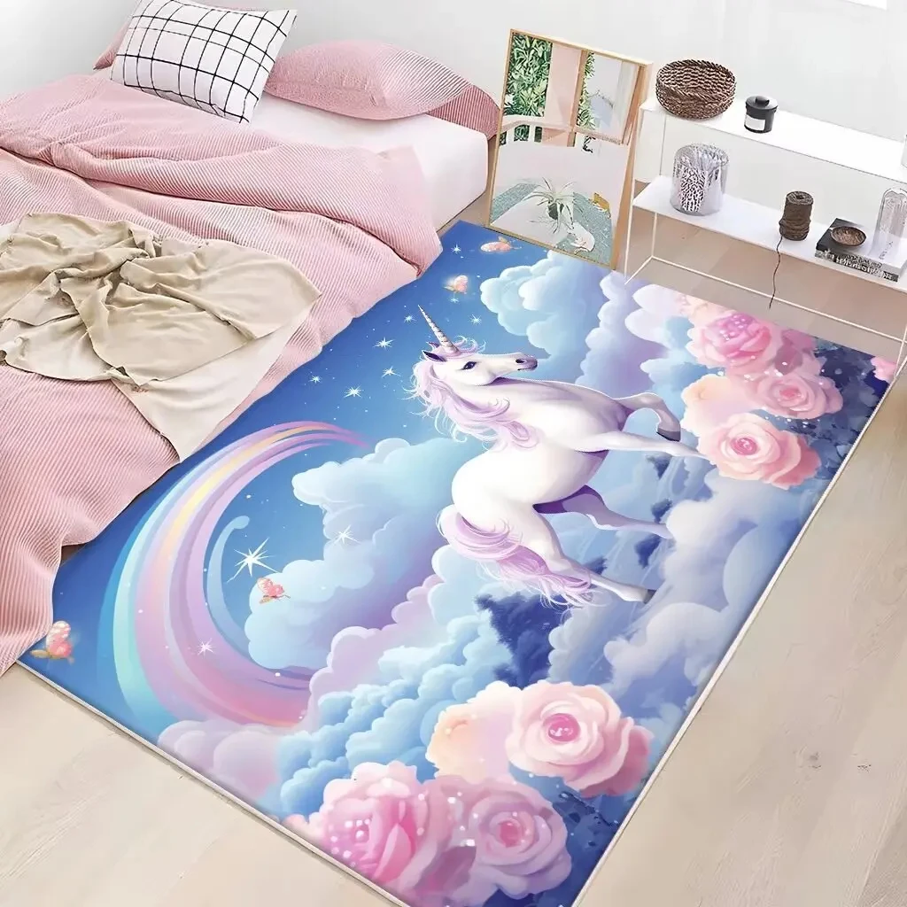 Pink Cute Unicorn Carpet Children's Bedroom Soft Rug Kid Rooms Bedside Carpet Living Room Decorative Colorful Mat Non-slip