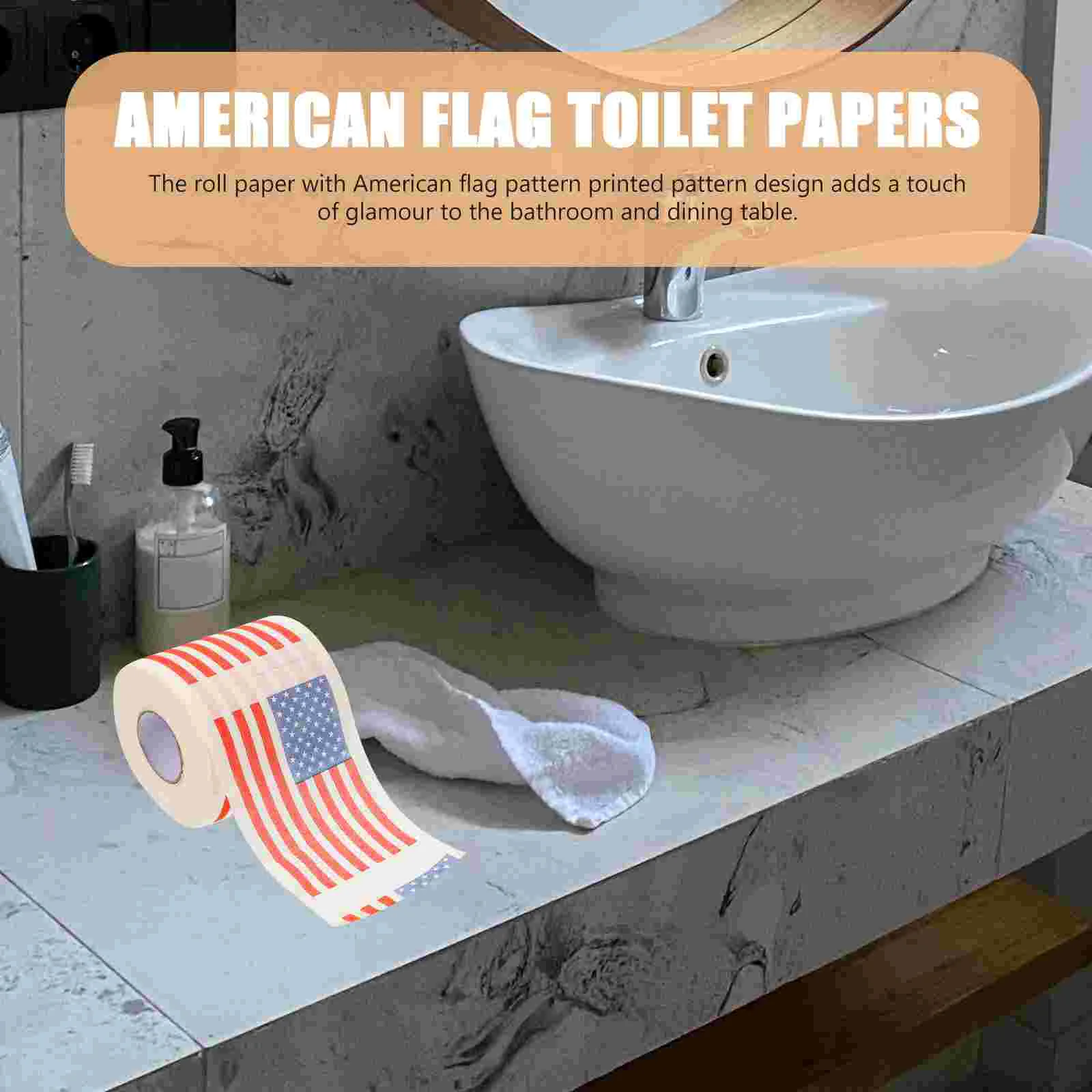 2 Rolls American Flag Paper Bathroom Toilet Napkin Napkins Printed Papers for Tissue