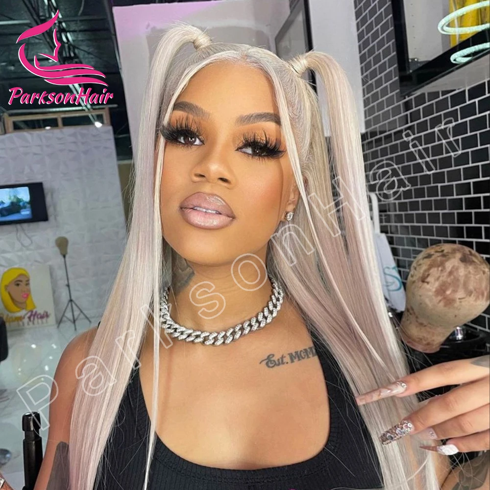 

60# 13x4 13x6 HD Transparent Lace Frontal Wig Brazilian Straight 613 Colored Human Hair T Part Lace Front Wigs Pre Plcuked