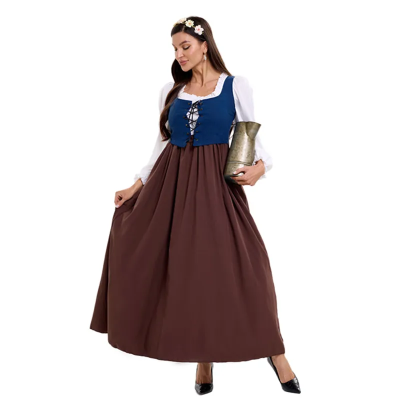 

Halloween Carnival Party Medieval Retro Court Farm Maid Cosplay Costume Masquerade Renaissance Fairy Tale Farm Girl Fancy Dress