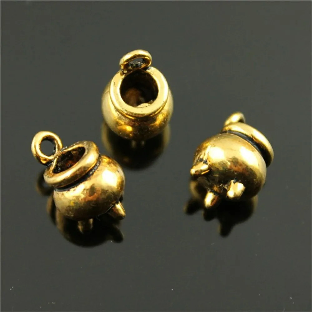 10pcs 3 Colors Halloween Witch Cauldron Cooking Pot Censer Charm Metal Charms For Jewelry Making 9x12mm