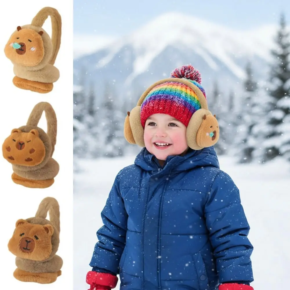 Fashion Cartoon Capybara Plush Earmuffs Thicken Soft Cute Ear Cover Elastic Anti-freezing Winter Ear Warmer Skiing
