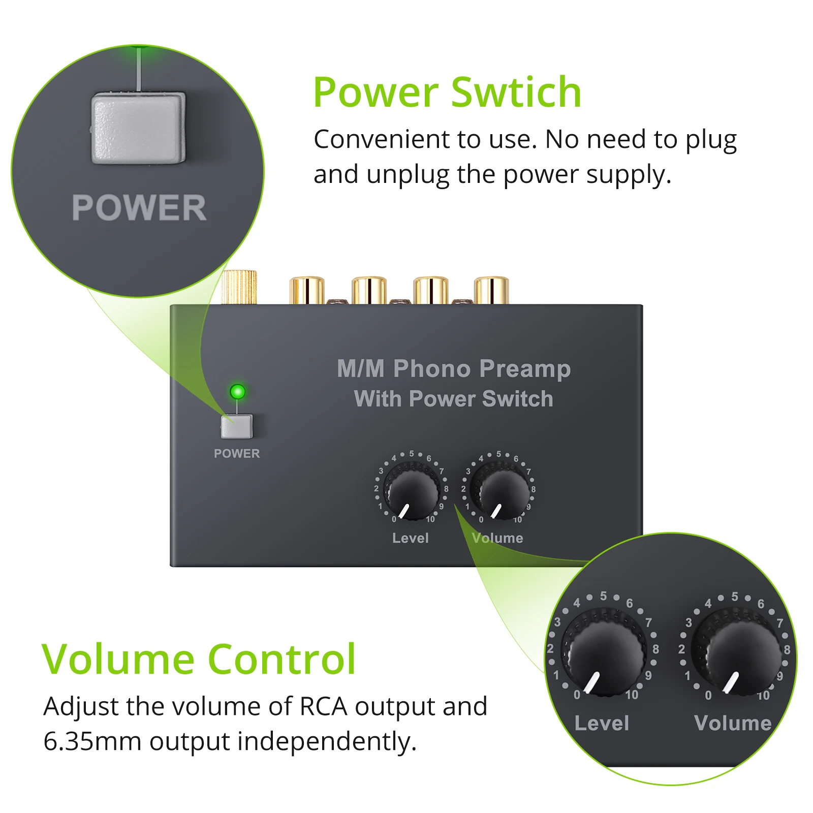 Neoteck Mini Phono Preamp Audio Stereo a basso rumore MM giradischi preamplificatore con controllo del Volume RCA In & Out 1/4 \'\'TRS Out Preamp