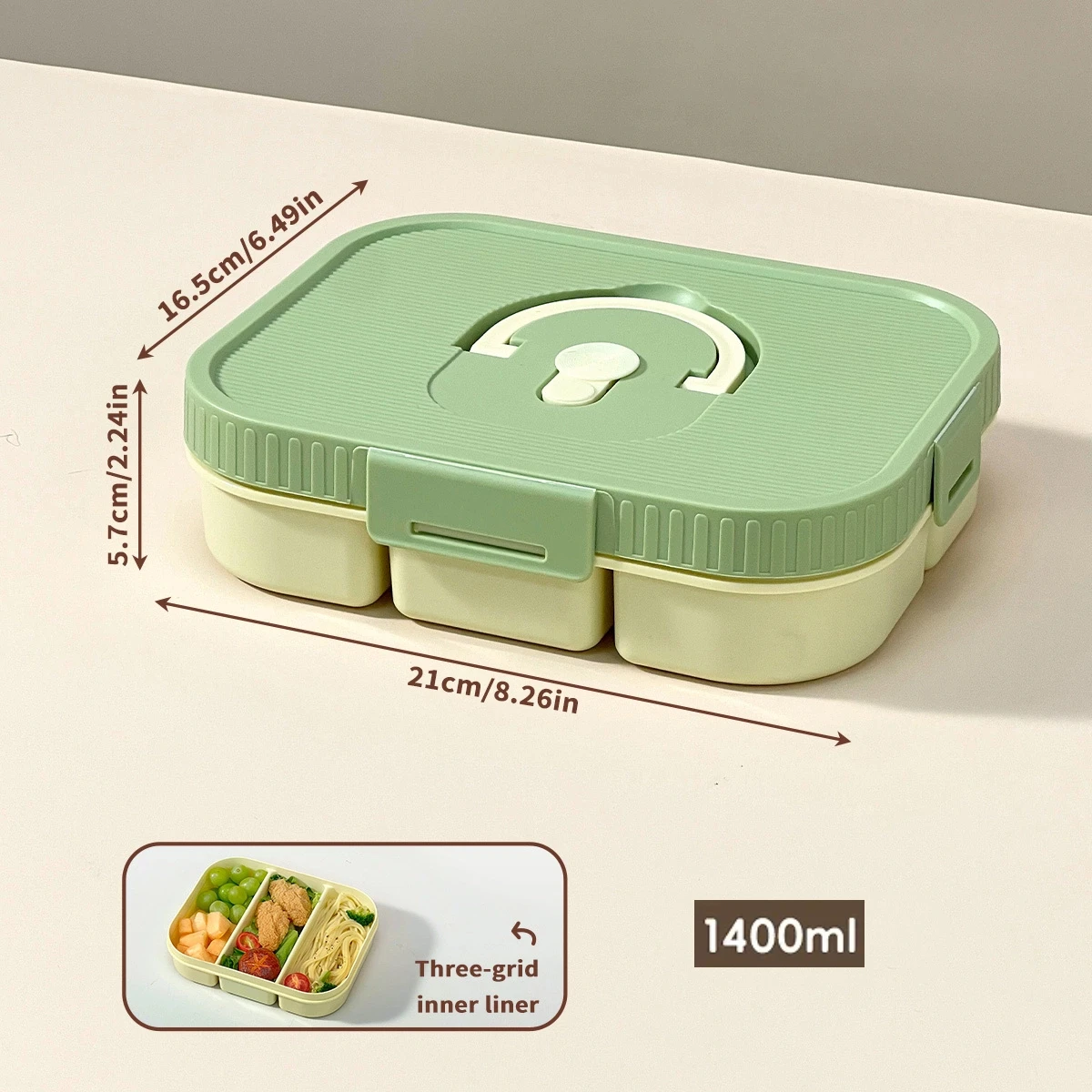 Magnetron Plastic Verdeelde Lunchbox Met Handvat Camping Picknick Draagbare Lekvrije Fruitsalade Voedselcontainer Voor Kinderen Studenten