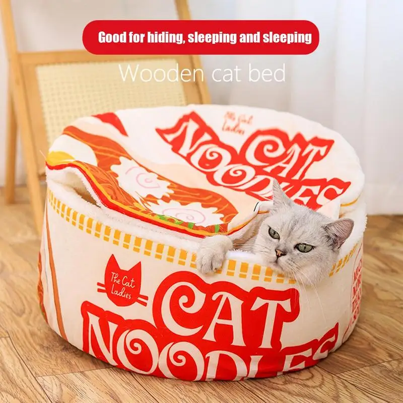 Ramen Noodle Cat Bed Noodle Bowl Soft Pet House Creative Pet Kennel With Cover For Indoor Small Medium Large Cats