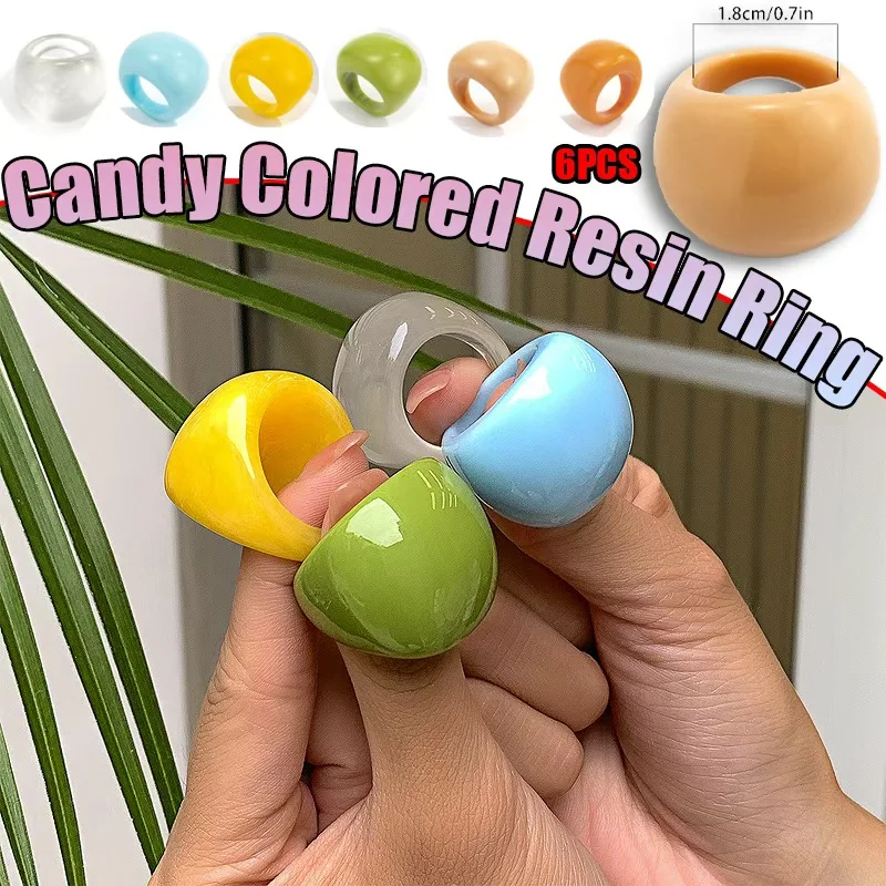 1 قطع خمر غير النظامية الراتنج الاكريليك خواتم للنساء بوهو هندسية حزب مجوهرات لون الحلوى