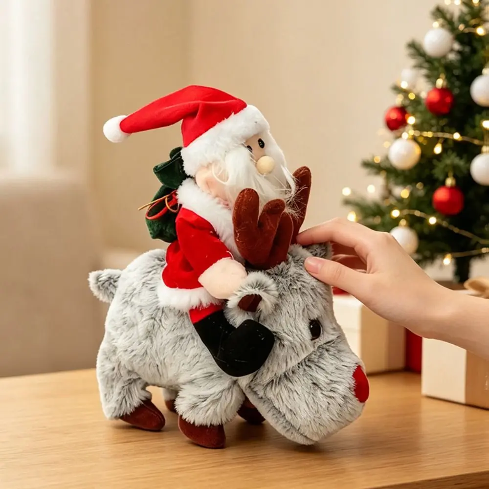 Electric Santa Riding Reindeer Toy Musical Animated Musical Electric Xmas Ornament Window Decor Style Motion Activated