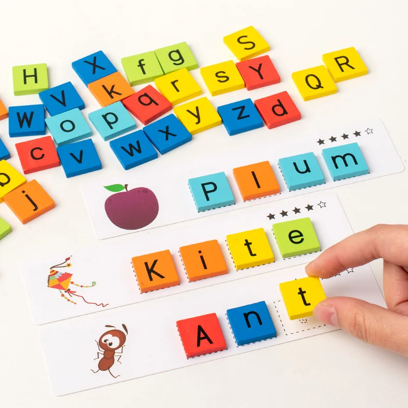 Puzzle de mots en bois pour enfants, jouets tridimensionnels, éducation précoce, lettres, blocs de construction cognitifs