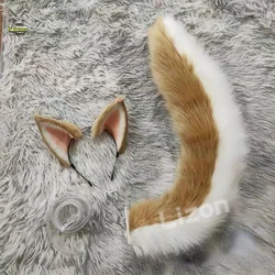 Genshin Impact Gorou Render Cosplay Headwear Plush Ear Tail Set Fox Ears Tail Fox Boy Cosplay Costume Prop Accessories