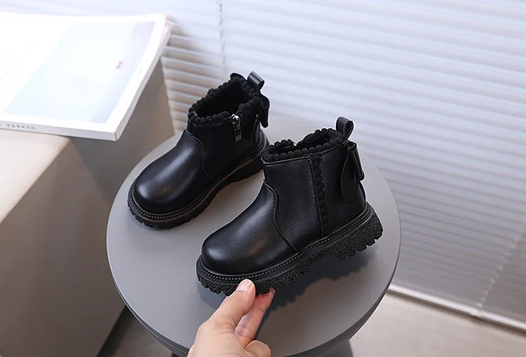 Herbst Mädchen Stiefeletten mit Rückenschleife Kinder Kurzstiefel Weiche Sohle 2026 Neue Mädchen Prinzessinnen-Lederstiefel mit Seitenreißverschluss – Detail 16