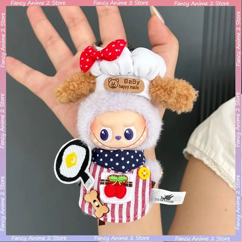 

Милая розовая, синяя одежда шеф-повара, наряд для 4,0 Mini Labubu 10 см, плюшевые куклы, фартук шеф-повара, шляпа, карнавальный костюм, аксессуары для кукол ручной работы