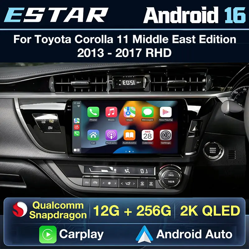 Android 16 Carplay For Toyota Corolla 11 Middle East Edition 2013 - 2017 RHD Player Audio 4G LTE Stereo Auto Car Radio DSP Video