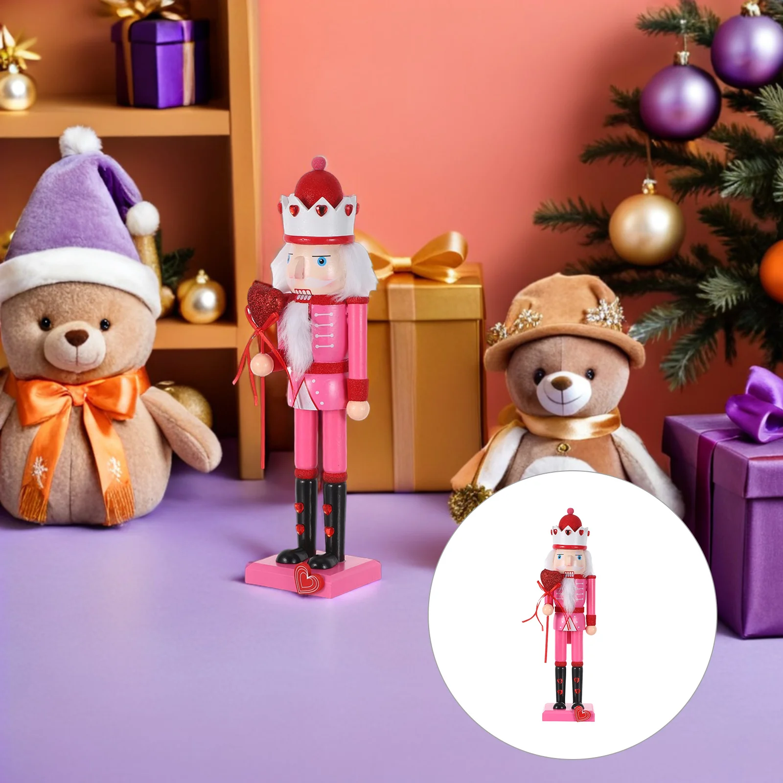 

Valentine'S Day Nutcracker 37Cm Wooden Handcrafted Holiday Tabletop Decor Soldier Ornament For Mantel Desktop