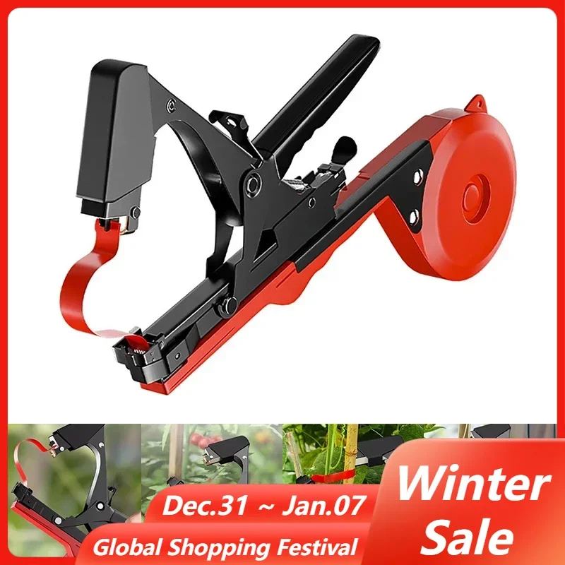 Red Garden Plants Tying Machine Tapetool Tapener +10 Rolls Tape Set for Vegetable Grape Tomato Cucumber Pepper Flowers