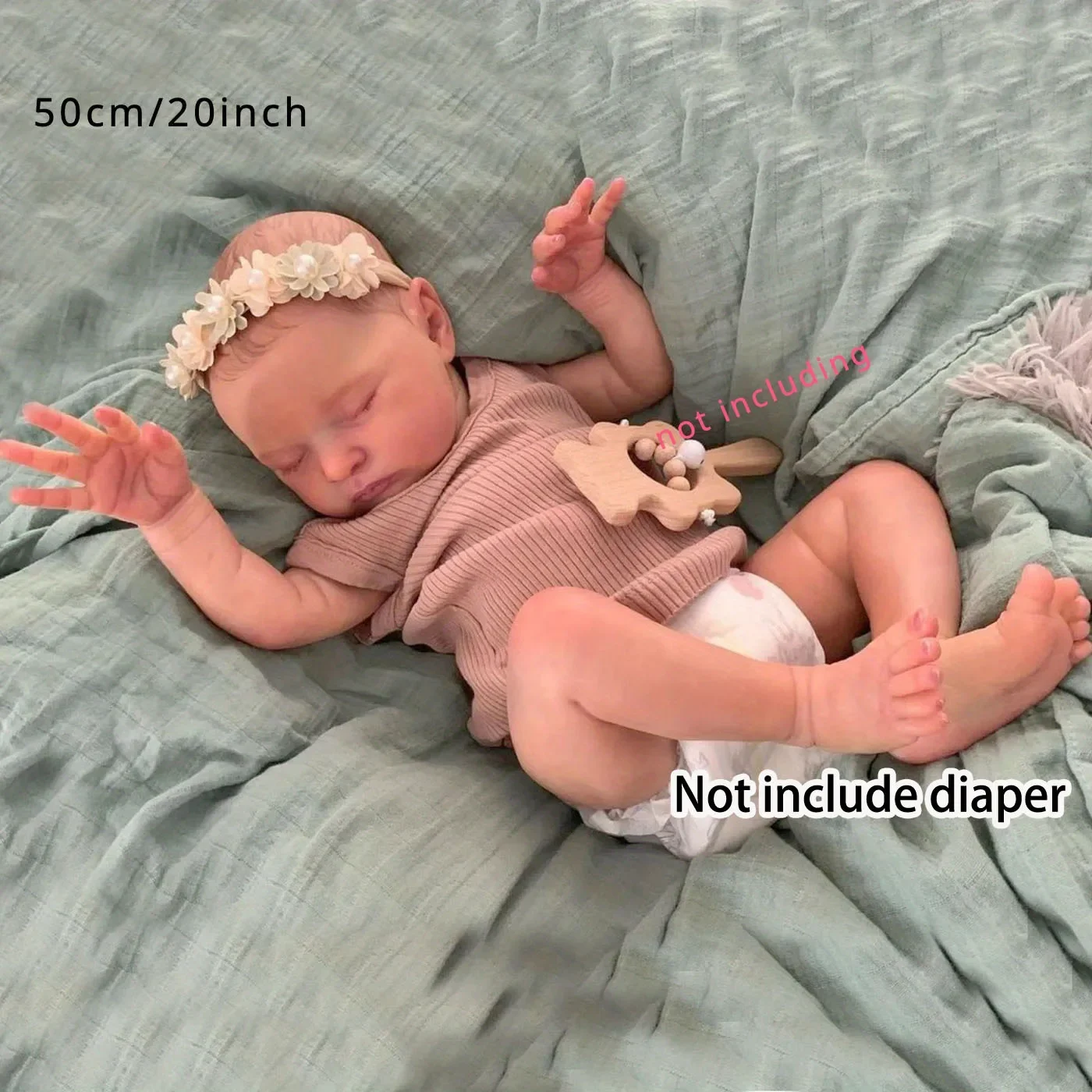 BZDOLL 50cm 20in Realistic Asleep Reborn Doll, Vinyl & Cloth Body, 3D Skin & Veins, Kids Birthday Gift