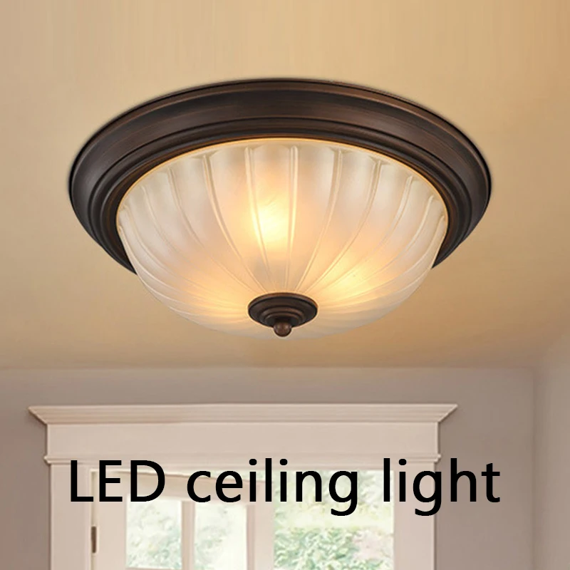 

European retro Round Ceiling Lamp Wrought luxury Bedroom Light Aisle Lamp Balcony Light LED Lamp Entrance Glass + iron