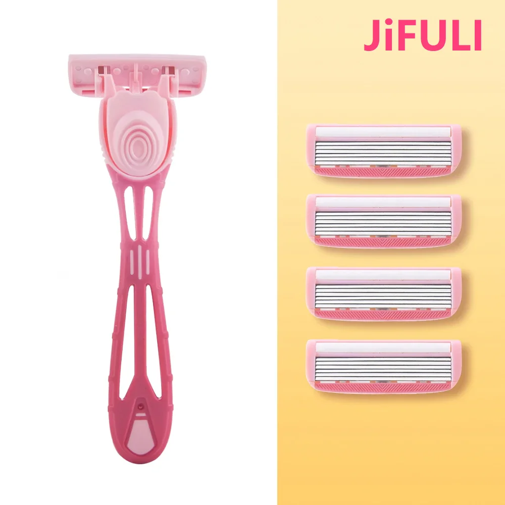 1 mango + 5 cuchillas/hombres y mujeres, Bikini de seguridad para el cabello corporal, tira de Aloe, juego de cuchillas de afeitar, cabezales de repuesto para afeitadoras femeninas