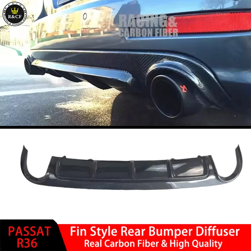 2008-2011 Fin style carbon fiber rear diffuser lip for VW PASSAT R36