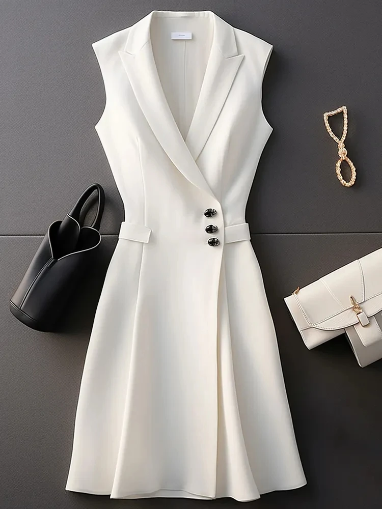 

French High-end Exquisite Summer New High-quality Temperament Waist Slimming Formal Occasions Small Fragrance White Suit Dress