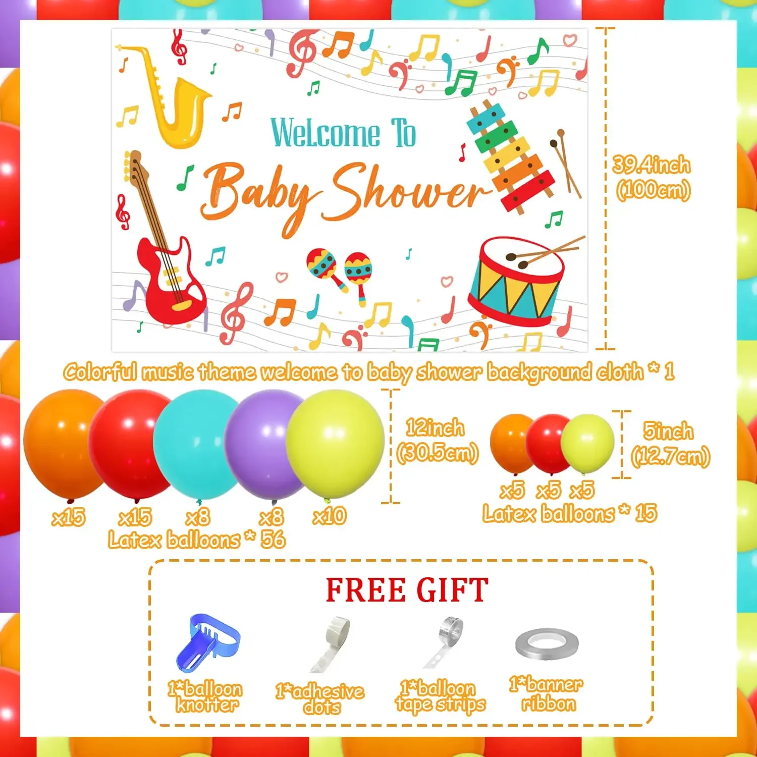 KREAT4JOY music themed birthday party decoration, Mexican style birthday background music party supplies