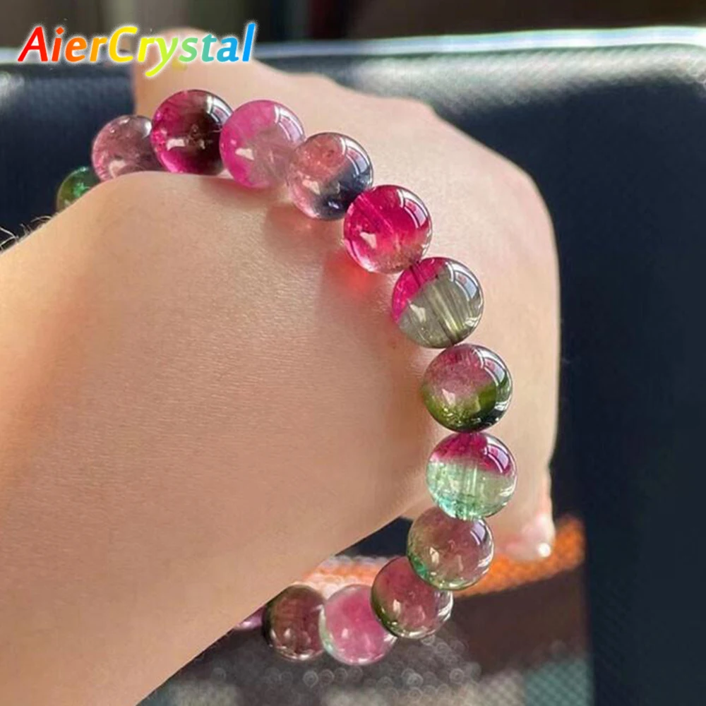 8mm Natural Watermelon Tourmaline Bracelet Crystal Reiki Gem Stone Tourmaline Beads Bracelets Women Fashion Jewelry Gifts