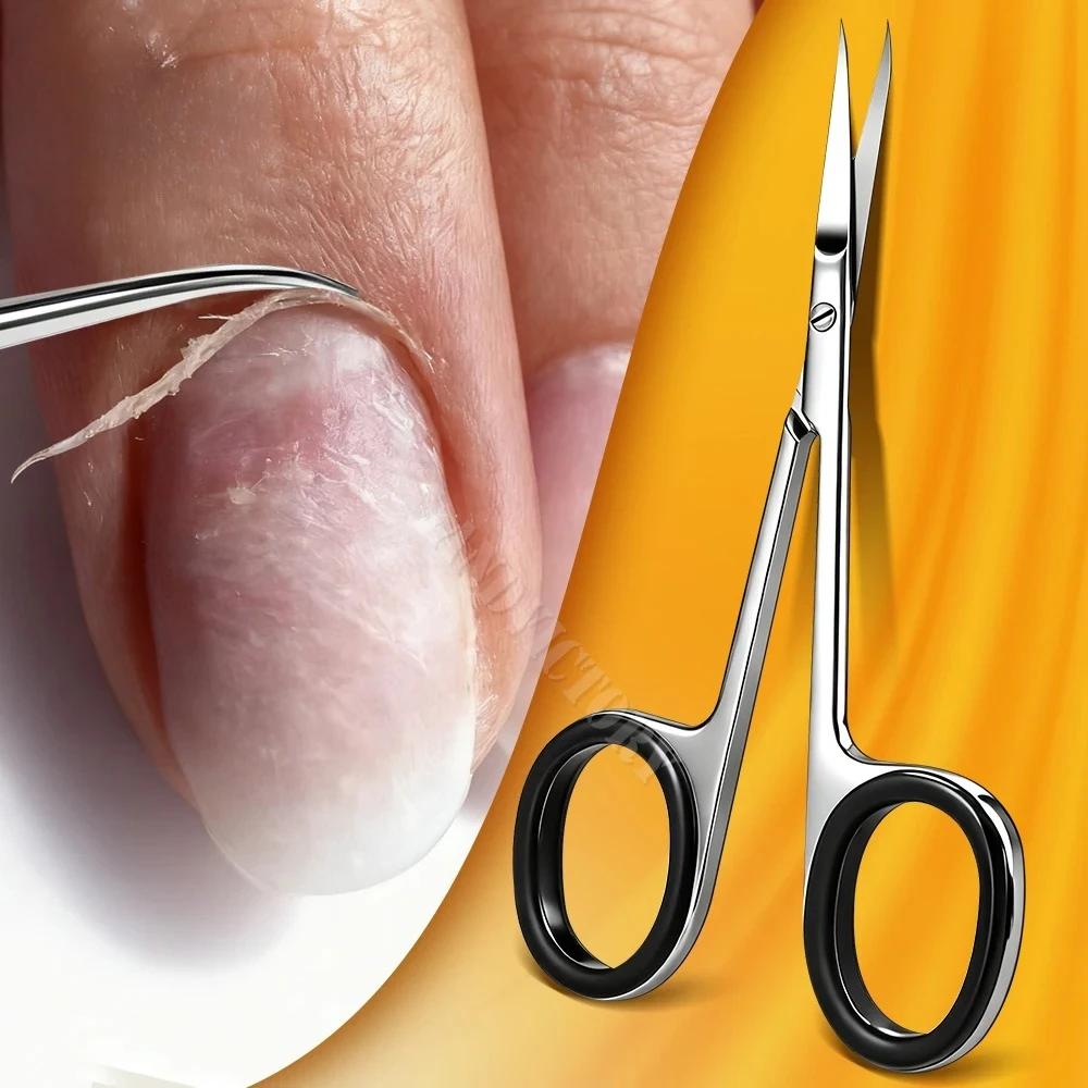 1 Pieza de Tijeras Profesionales de Acero Inoxidable para Cutículas, Tijeras Curvas Extra Finas para Manicura, Herramientas para el Cuidado de Pestañas y Cejas