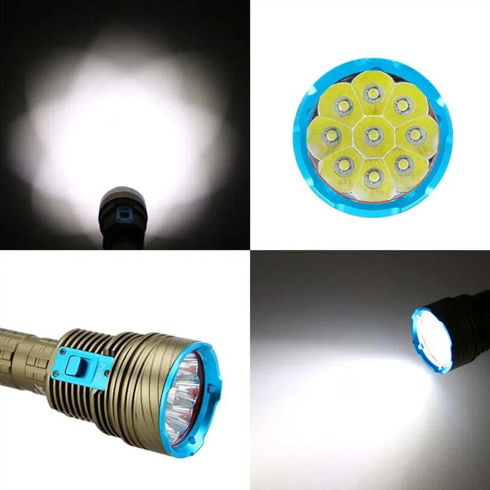 Nieuwe Krachtige IPX8 Tarief Waterdichte Duiken Zaklamp 9LED Geel/Wit Licht 10000LM Onderwater 200m Tactische Duiken Zaklamp