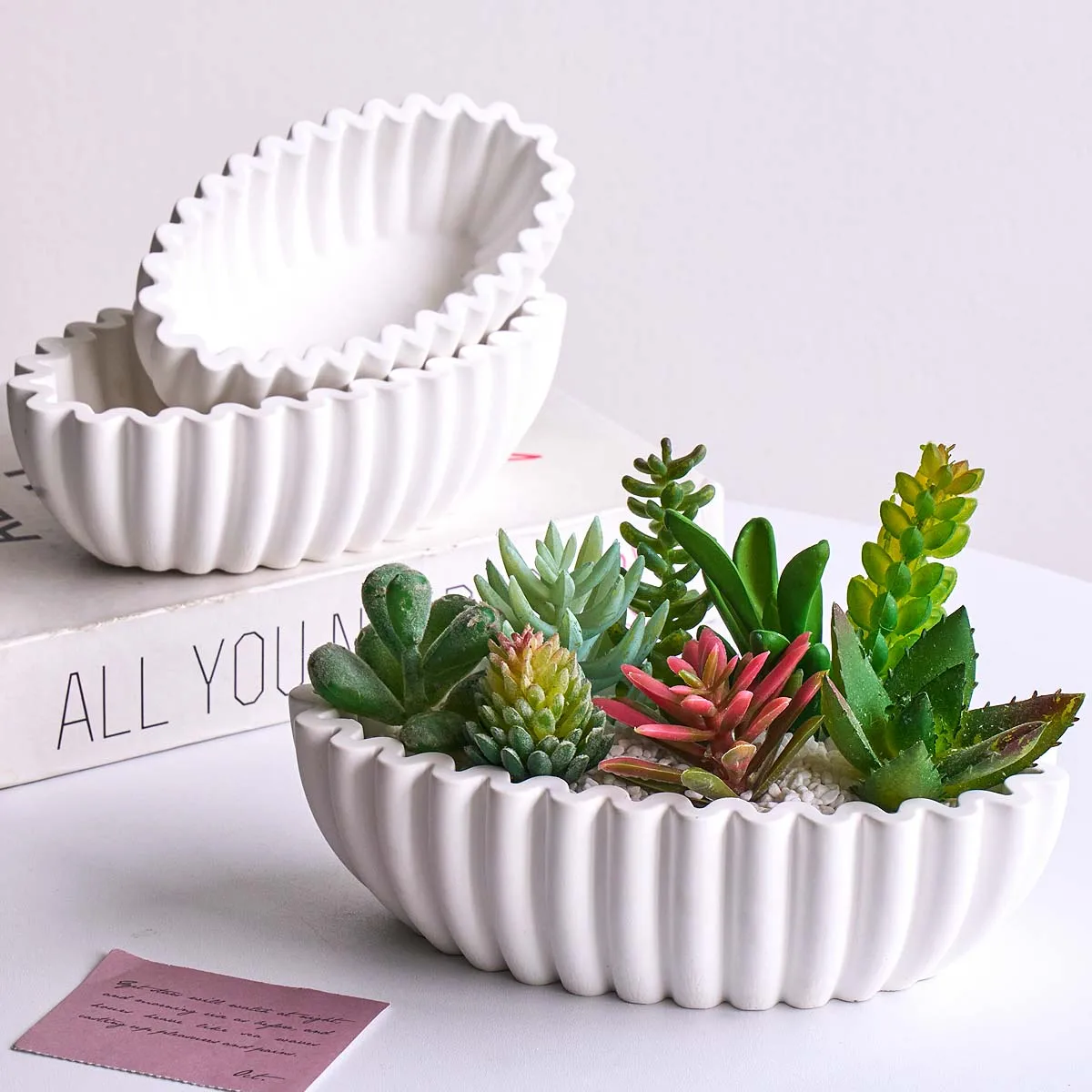 S/M/L Oval Striped Storage Bowl Silicone Mold Versatile Flower Pot Storage Box Ornament Resin Concrete Mold DIY Handmade Tools
