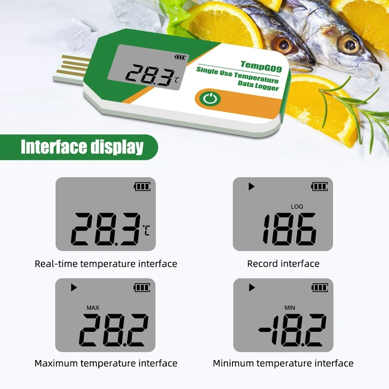 24-Hour Delivery Digital Display USB Temperature Data Logger 32000 Point Capacity Disposable Temperature Recorder PDF Report Rec
