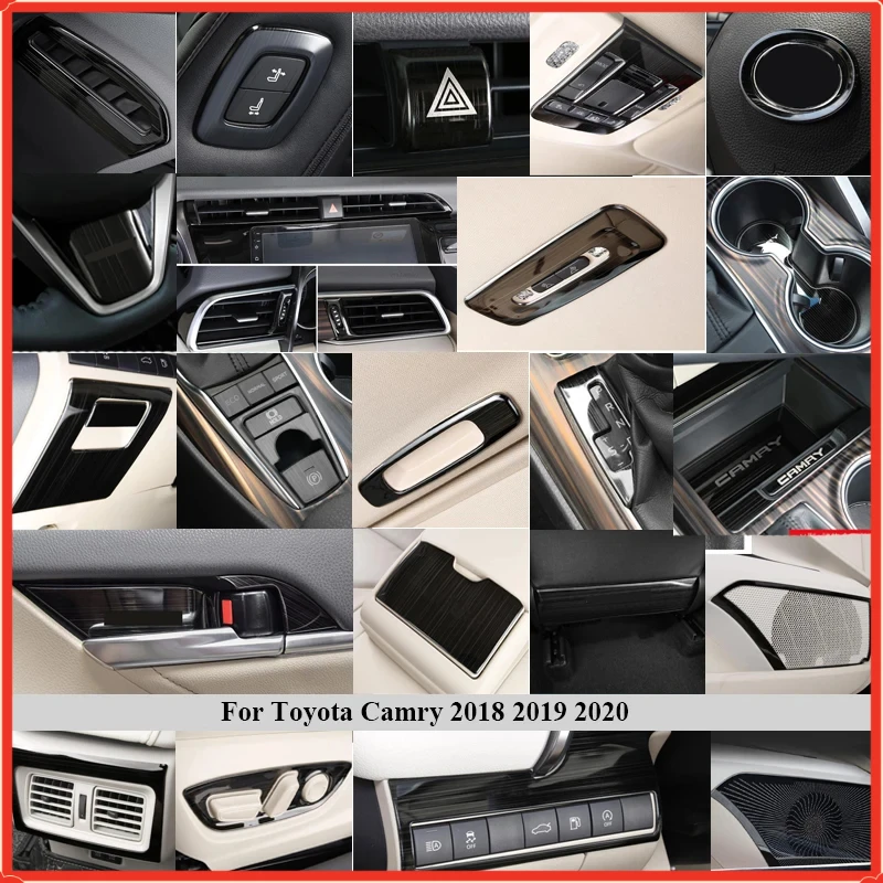 For Toyota Camry 70 XV70 2018 2019 2020 Drawing titanium Black Accessories Interior Stainless steel Decoration Cover Trim