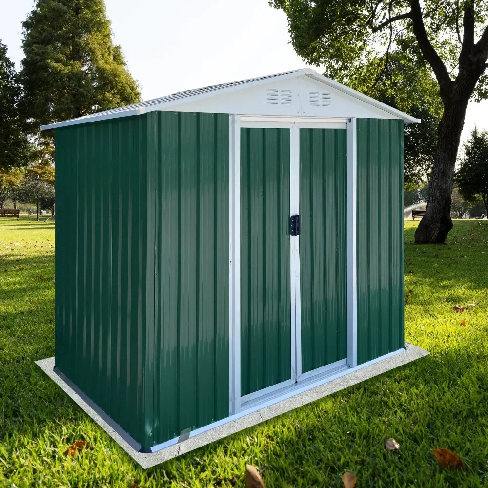 6 x 4 Feet Apex Roof Aluminum Alloy Frame Steel Outdoor Storage Shed