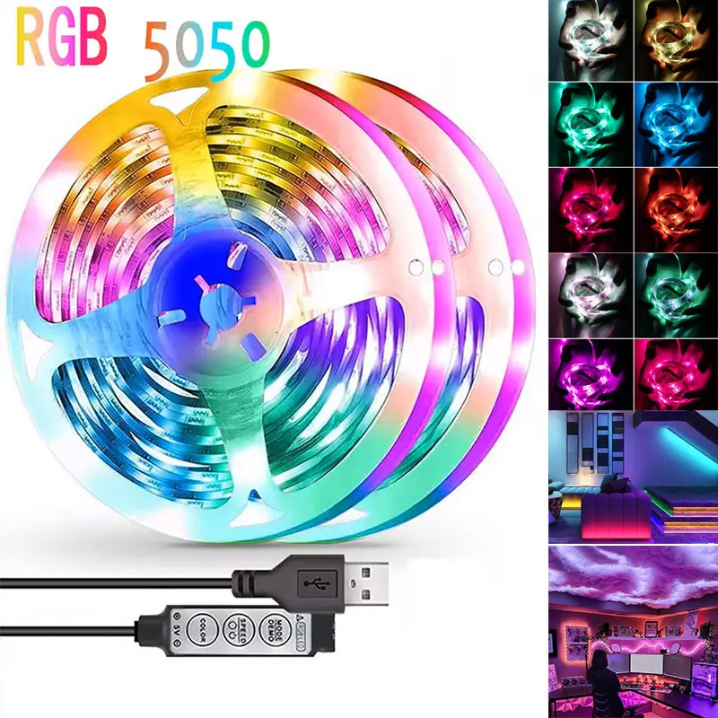 USB 5V SMD5050 RGB LED Strip Light Color Changing Flexible Tape for Room Decor & TV Backlight