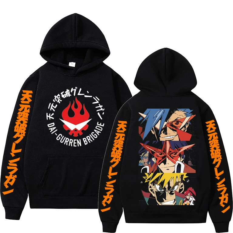 Vintage Anime Tengen Toppa Gurren Lagann Hoodie Men Women Sweatshirt Oversized Harajuku Streetwear Casual Hooded Pullover Tops