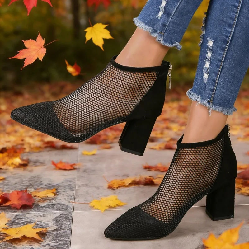 

2026 New Sexy Pointed Toe Chunky Heel Sandals for Women Spring Fashion Solid Color Hollow Out Shoes Elegant Party High Heels