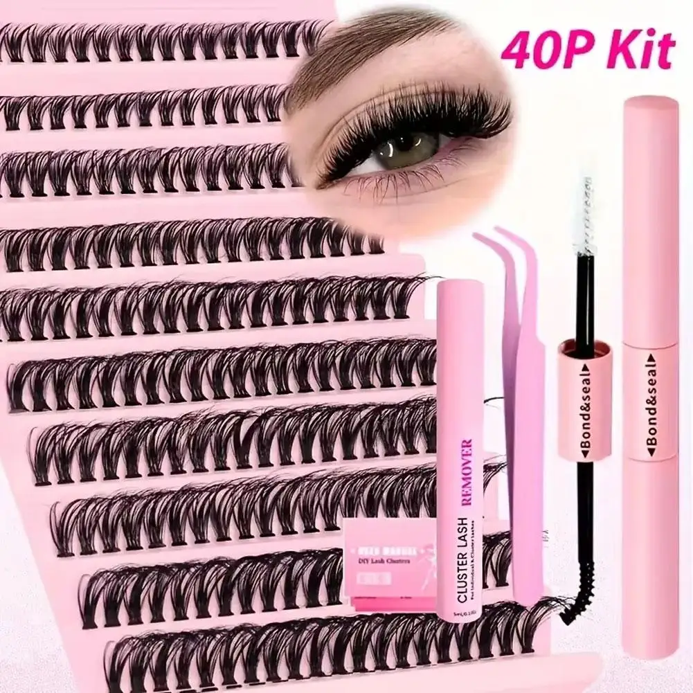 30-50D DIY Eyelash Extension Kit with Tweezers, Glue and Seal Reusable Single Eyelashes for Party Stage Festival Eye Makeup