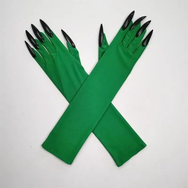 1 Pair Stretchy Fabric Horror Gloves Eerie Long Mittens With Sharpened Claw Great For Themed Parties Y166