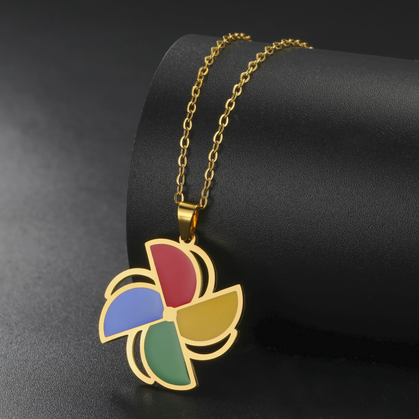 Kkjoy Luxury Delicate Stainless Steel Dripping Oil Craft Colorful Windmill Necklace for Women Party Gifts for Girl Wholesale