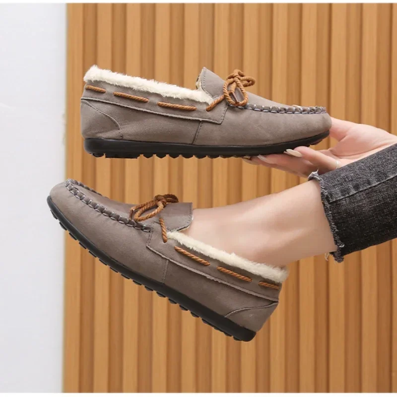Women Flat Shoes Slip-on Comfortable Elegant Fabric Suede Ballet Casual Warm Round Toe Winter 2024 platform boots