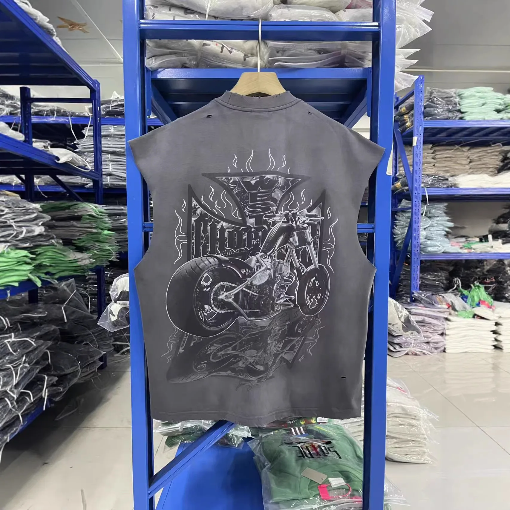 West Coast Choppers Retro Loosely-Fitting Motorcycle Print Vintage Fade-Off Sleeveless Blouse T-Shirt