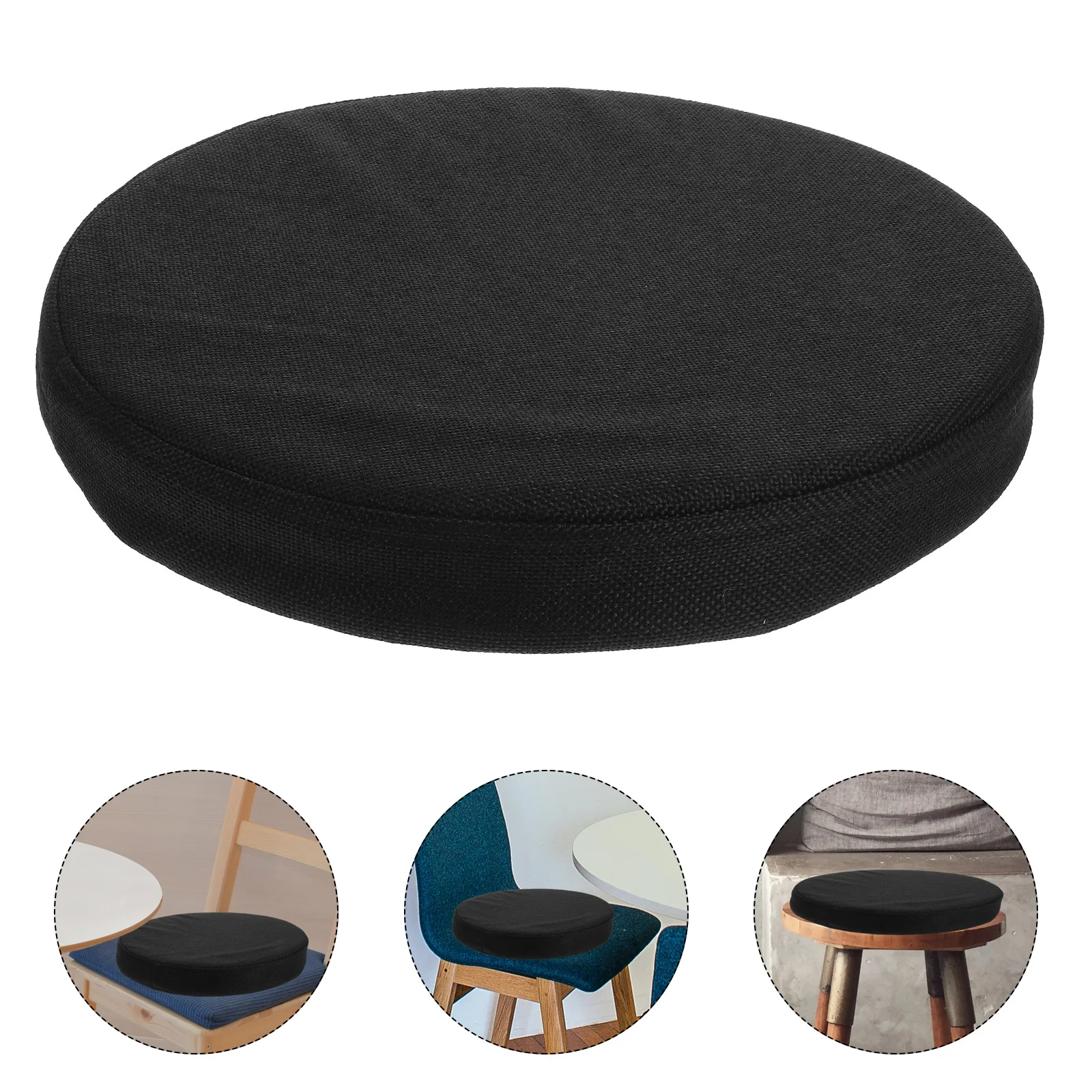 

Round Linen Seat Cushion 35cm x 5cm Black Soft Comfortable Office Dining Home Gaming Floor Pad Multi Purpose Chair