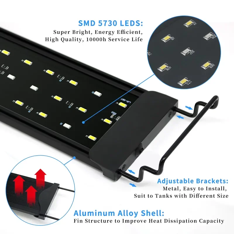 Sanan Ultra-bright Rectangle LED Lamp Aluminum Alloy Shell IP68 Fully Waterproof Eco-Friendly Adjustable Bracket Aquarium
