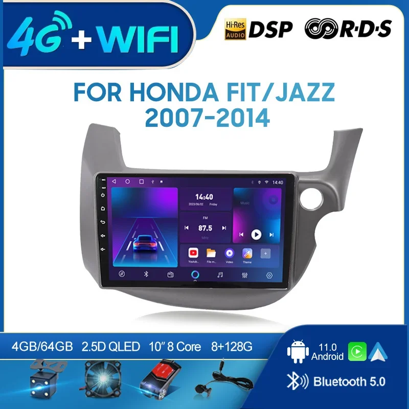 Car Multimedia Player Android Car Radio for Honda Fit Jazz 2007-2014 RHD Auto Carplay Smart GPS DSP QLED Video Player 4G WiFi