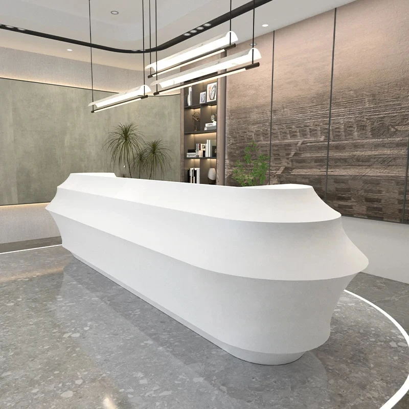 The company's reception desk is simple, modern, and stylish, with a creative bar table, and the hotel is high-end view 4