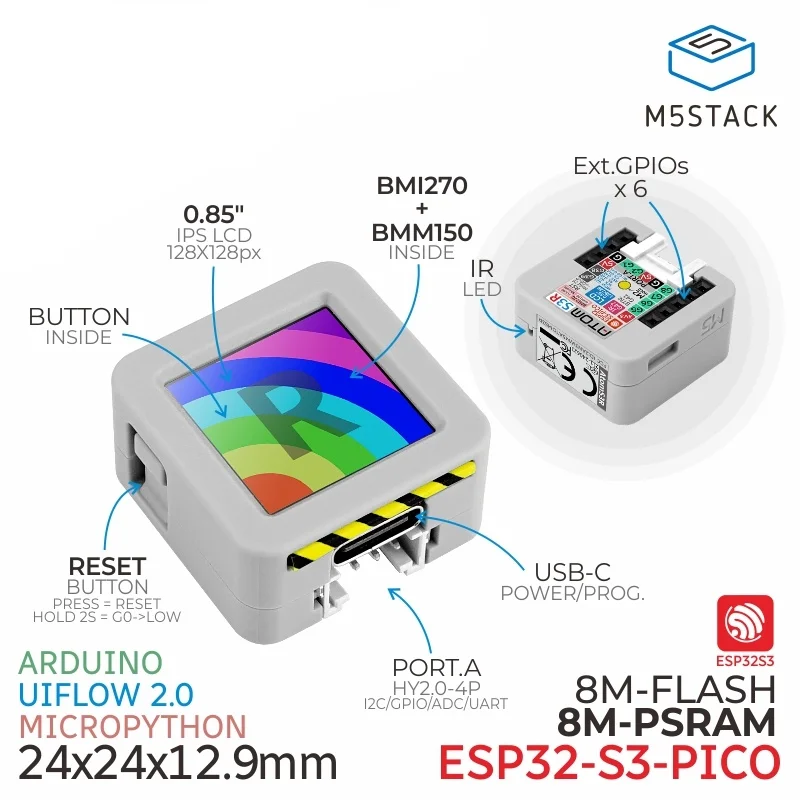 M5Stack ATOMS3R 고집적 IoT 컨트롤러 Xiaozhi AI 음성 채팅 ESP32S3