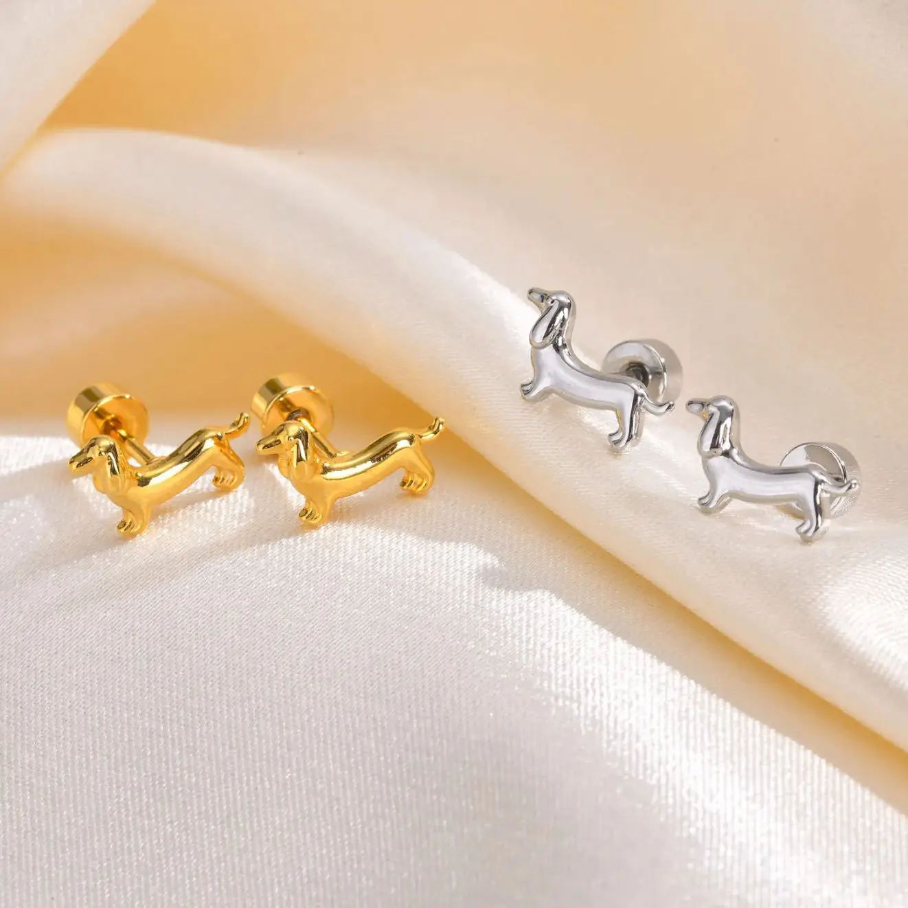 Stainless Steel Dachshund Earrings for Women Girls, Gold Color Dog Pet Earrings,Fashion Jewelry Party Gifts