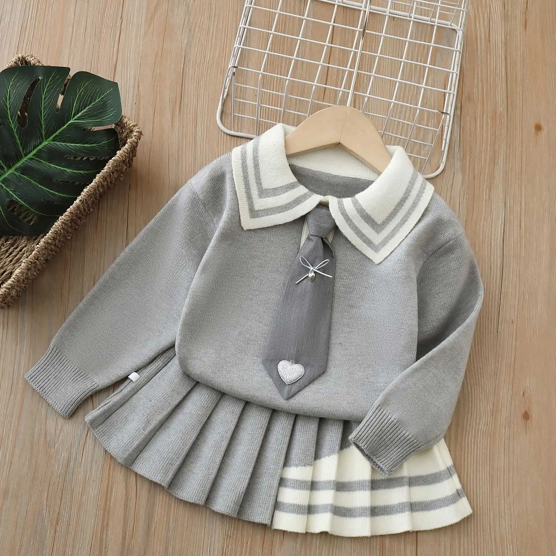 Girls Dress Clothes Sets Spring Autumn Children Woolen Jersey Sweaters Coats Skirts Shool Suit For Baby Knitted Outfits Kids 6Y