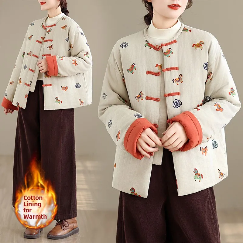 

New Sle Women's Cotton Jaet Loose Casual Winter Warm Ethnic ort Coat Fem Outerwear Comfortable Thiened Long Sve