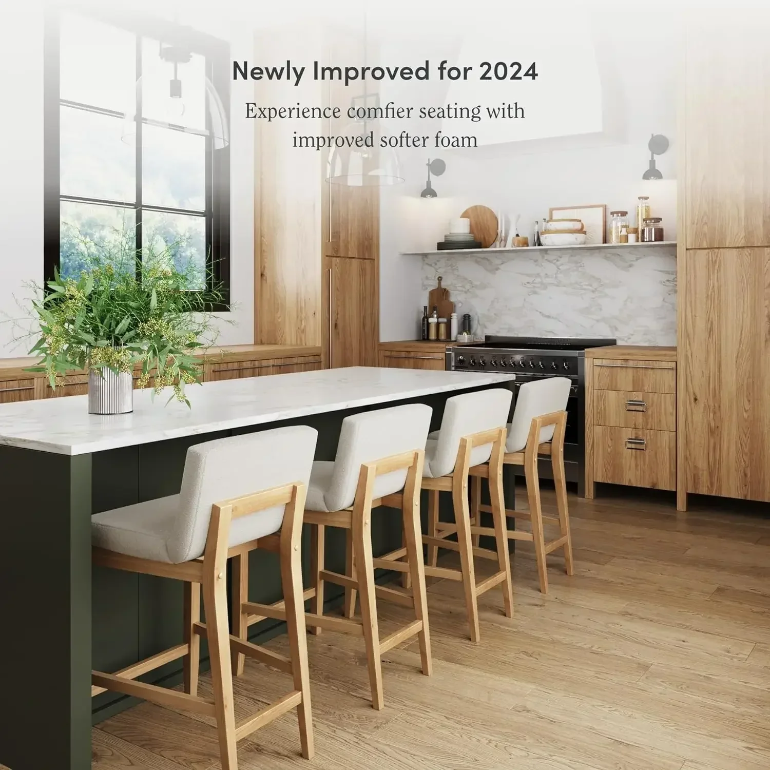 Gracie Modern Counter Height Bar Stool with Back Counter Stool Upholstered Chair with Natural Textured Linen